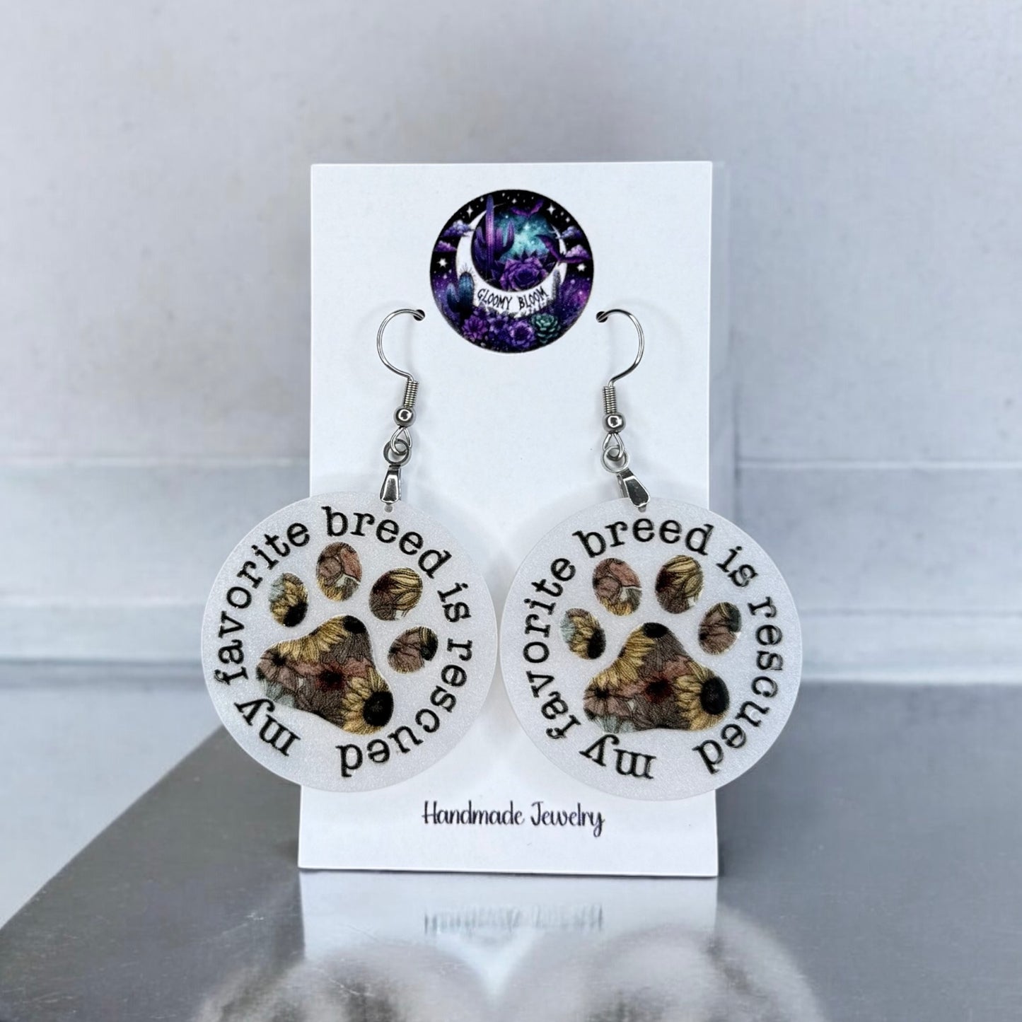 My Favorite Breed is Rescued Paw Print Acrylic Earrings