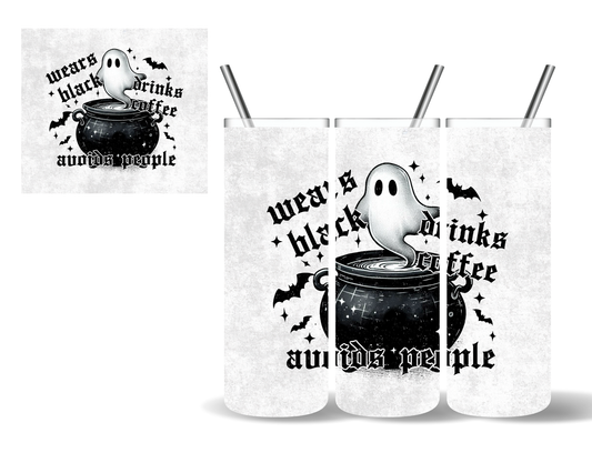 Wears Black Drinks Coffee Avoids People Emo Ghost Halloween 20 oz Tumbler