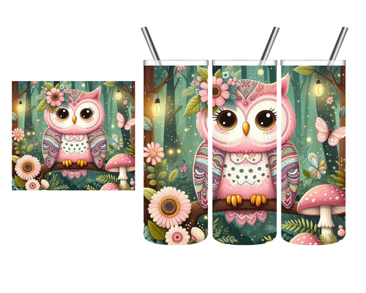 Boho Pink Owl 20 oz Tumbler