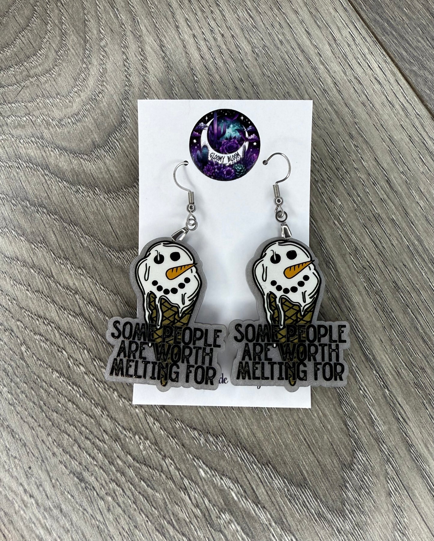 Some People Are Worth Melting for Snowman Ice Cream Winter Acrylic Earrings