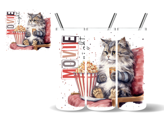 Movie Night Popcorn Cat 20 oz Tumbler