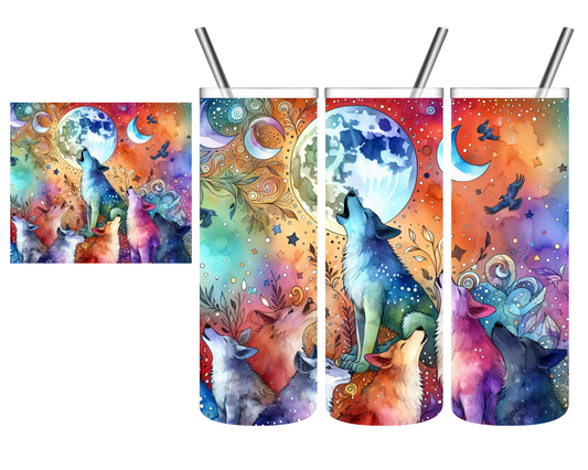 Watercolor Howling Wolves 20 oz Tumbler