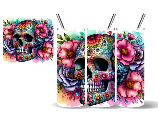 Bright Floral Skull 20 oz Tumbler