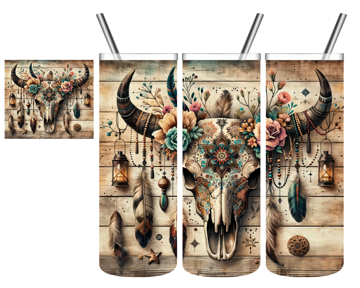 Boho Western Cow Skull 20 oz Tumbler