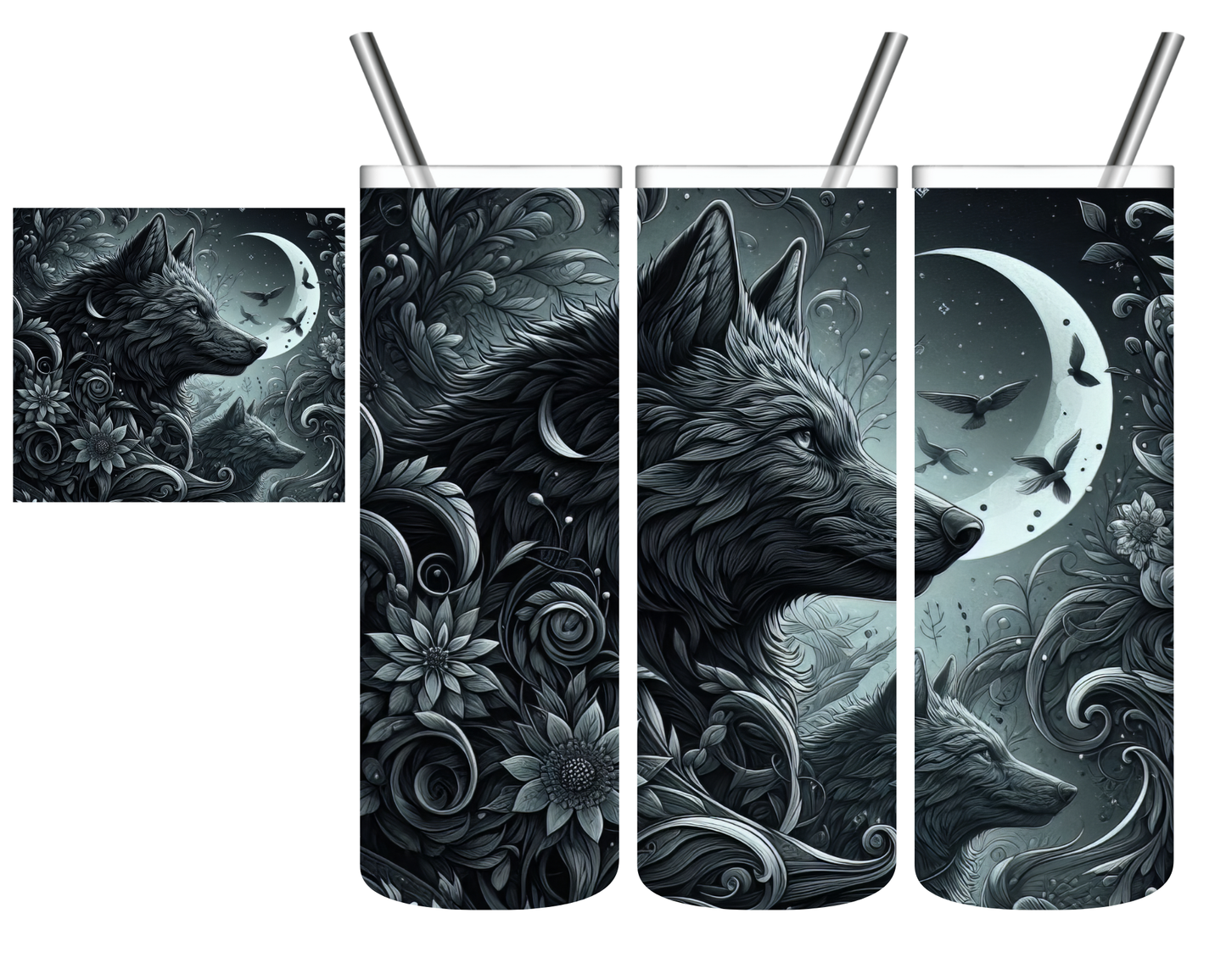 Gray Moon Wolf 20 oz Tumbler