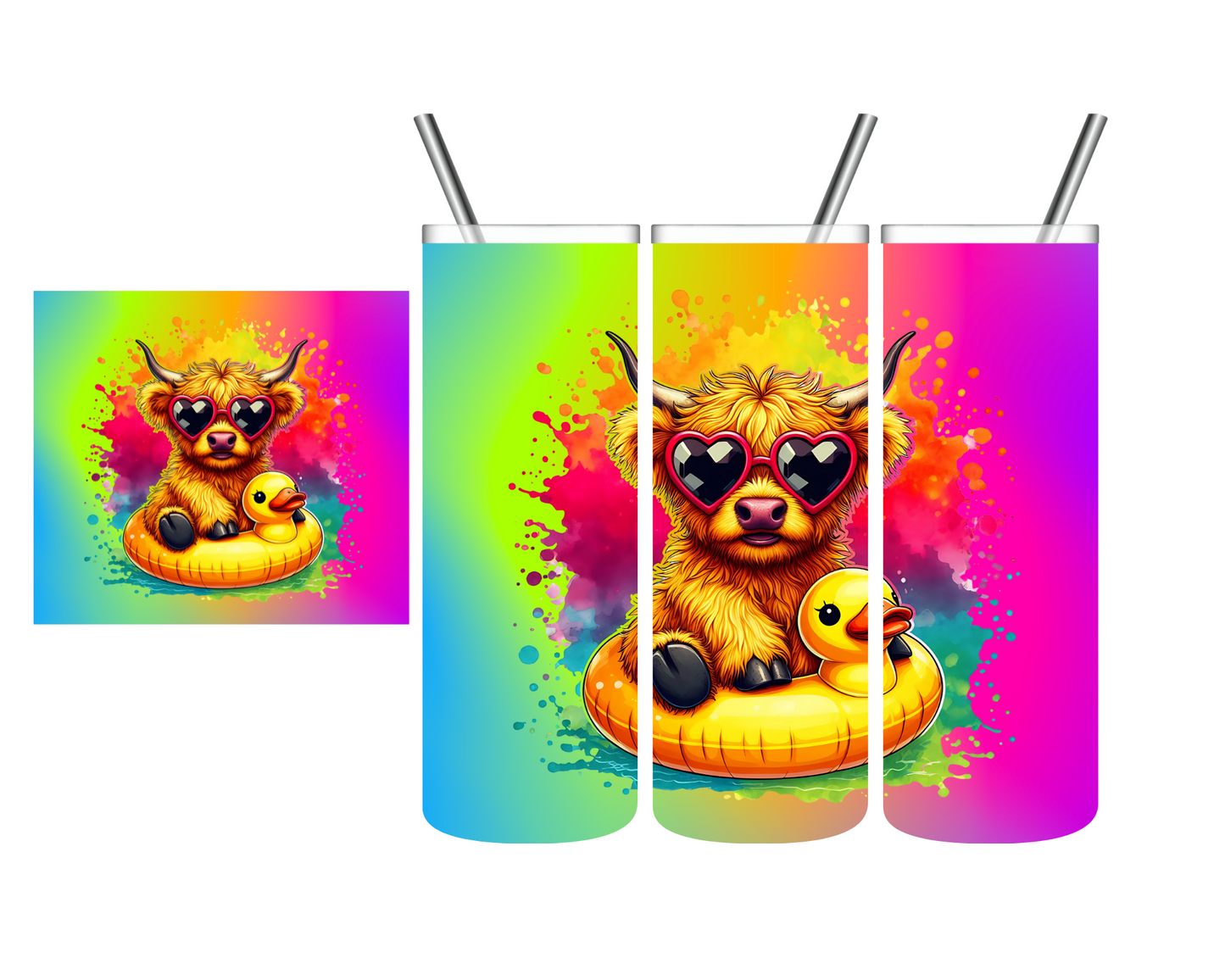 Neon Rainbow Highland Cow 20 oz Tumbler