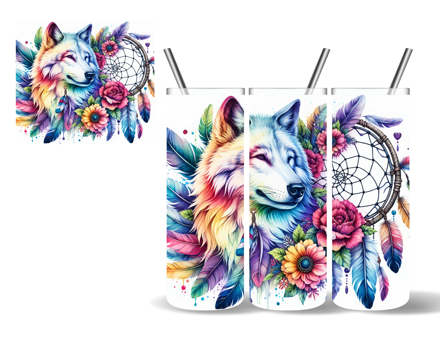 Watercolor Wolf Dreamcatcher 20 oz Tumbler