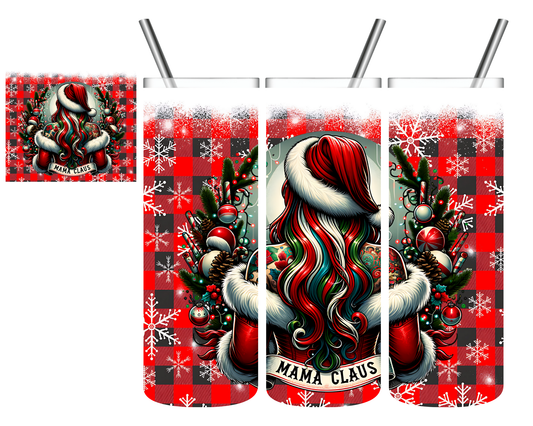 Plaid Mama Claus Christmas 20 oz Tumbler