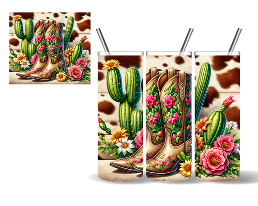 Cowgirl Boots Cactus Cow Cowhide Western 20 oz Tumbler