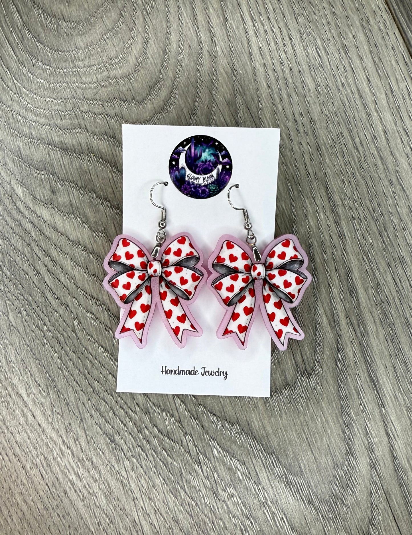 Valentine's Day Heart Coquette Bow Acrylic Earrings