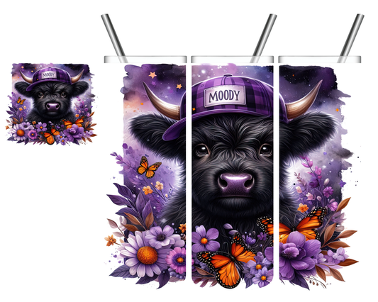 Purple Moody Black Highland Cow 20 oz Tumbler