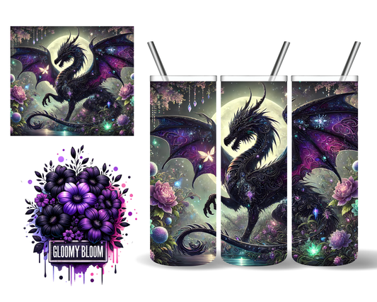 Glitter Black Dragon Magical Mystical 20 oz Tumbler