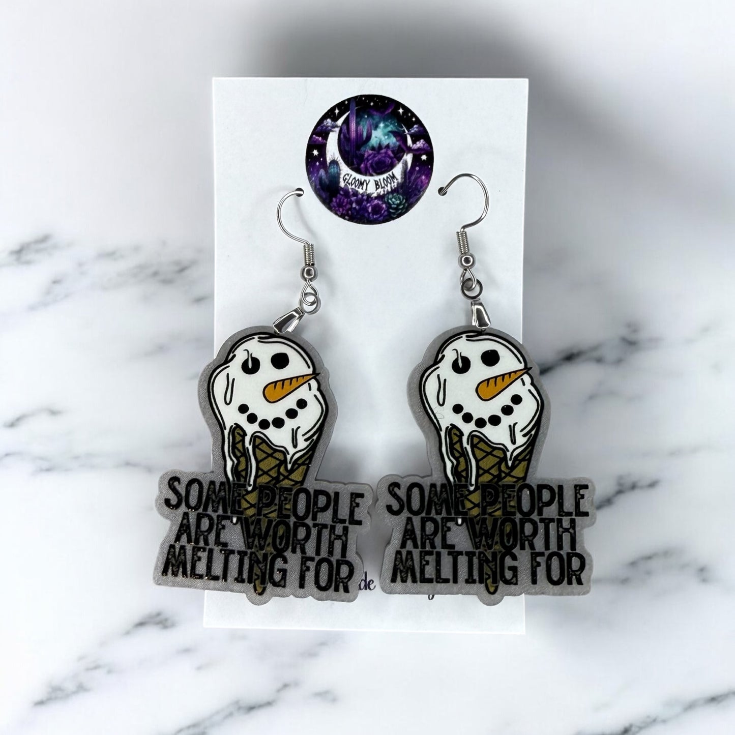 Some People Are Worth Melting for Snowman Ice Cream Winter Acrylic Earrings