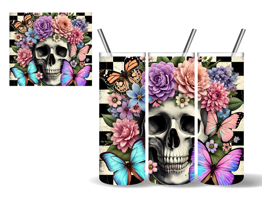 Checkered Skull Butterflies 20 oz Tumbler