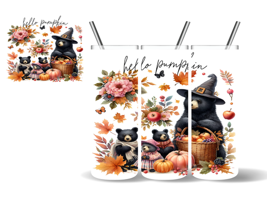 Hello Pumpkin Fall Bear 20 oz Tumbler