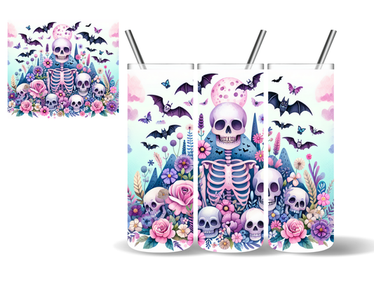 Pastel Floral Skeleton Skulls 20 oz Tumbler