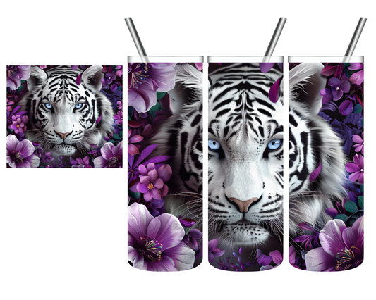 Purple Floral White Tiger 20 oz Tumbler