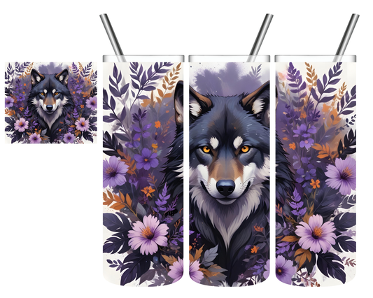 Purple Floral Wolf 20 oz Tumbler