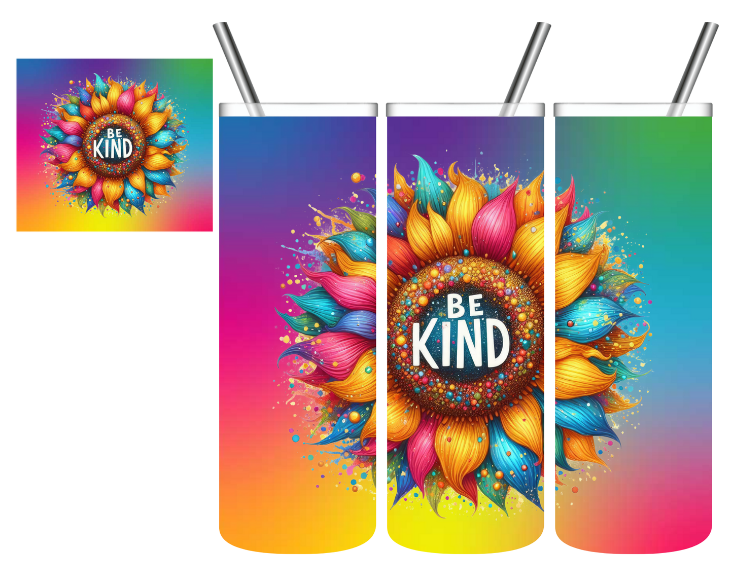 Be Kind Rainbow Sunflower 20 oz Tumbler