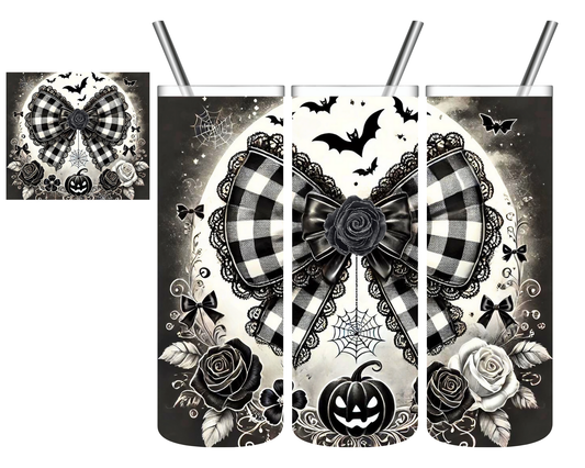 Halloween Black Plaid Bow 20 oz Tumbler