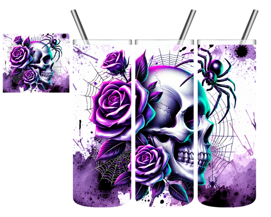 Purple Neon Floral Skull 20 oz Tumbler