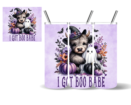 I Got Boo Babe Highland Cow Ghost Halloween 20 oz Tumbler