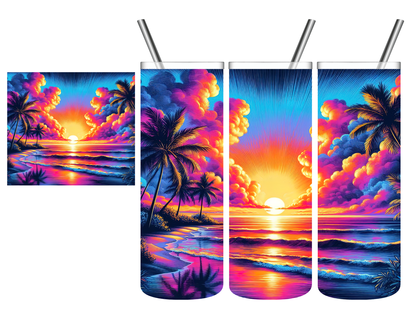 Neon Sunset Beach 20 oz Tumbler