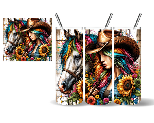 Rainbow Hair Horse & Woman 20 oz Tumbler