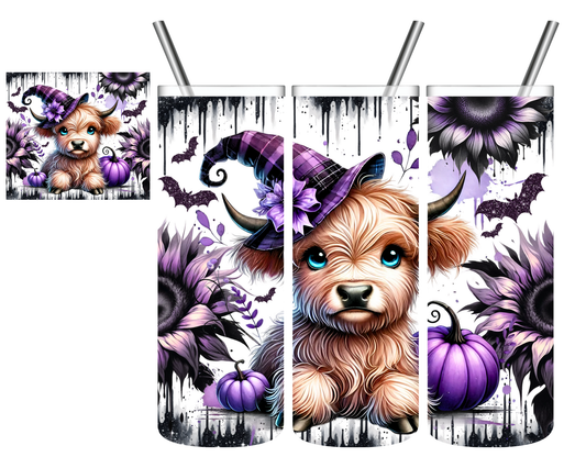 Highland Cow Halloween Sunflower 20 oz Tumbler