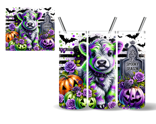 Spooky Season Neon Highland Cow 20 oz Tumbler