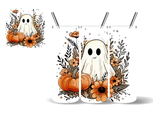 Floral Fall Ghost Halloween 20 oz Tumbler