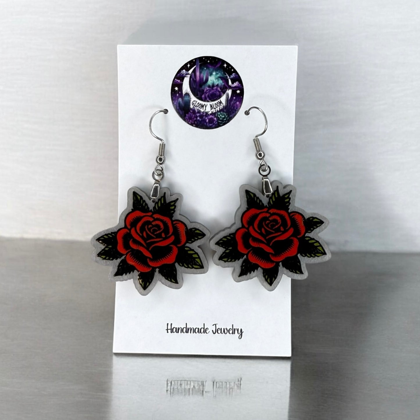 Vintage Sailor Tattoo Style Rose Acrylic Earrings