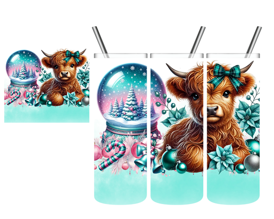 Winter Snow Globe Cow 20 oz Tumbler