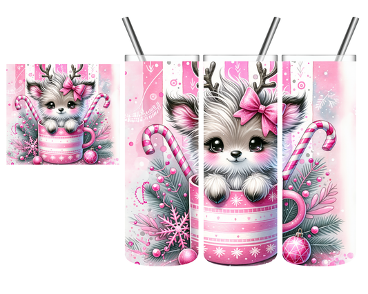 Pink Reindeer Mug Christmas 20 oz Tumbler