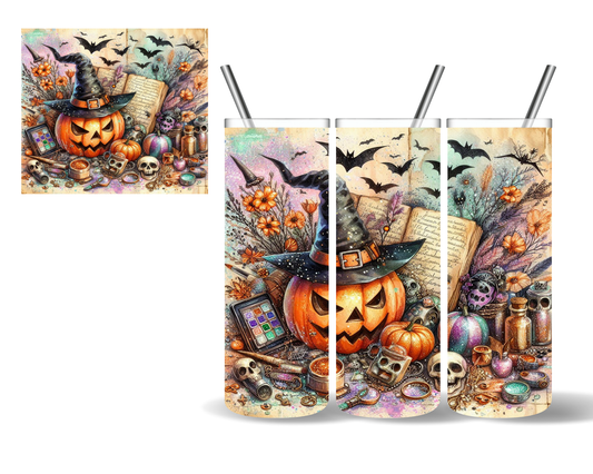 Pumpkin Witch Spell Book Potion Halloween 20 oz Tumbler