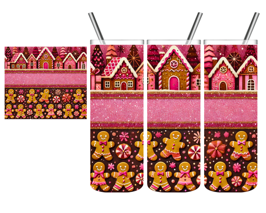 Pink Gingerbread Men & Houses 20 oz Tumbler