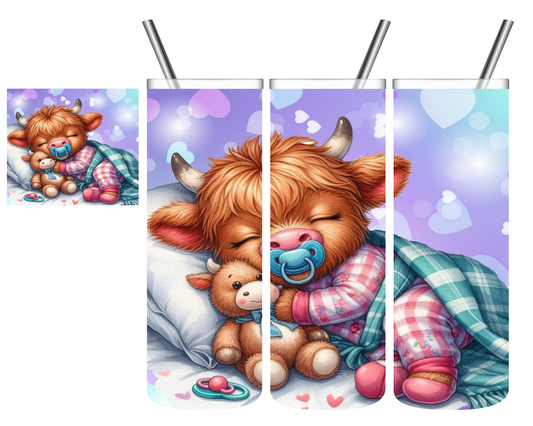 Sleeping Baby Highland Cow 20 oz Tumbler