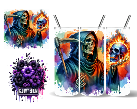 Fire Grim Reaper Skull Halloween 20 oz Tumbler