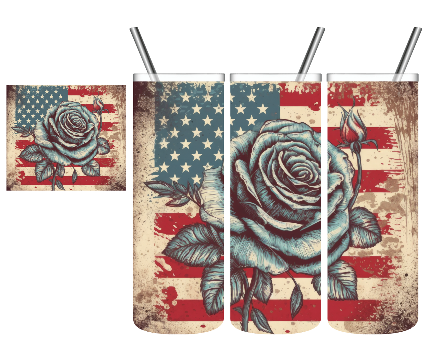 Vintage Patriotic Rose 20 oz Tumbler