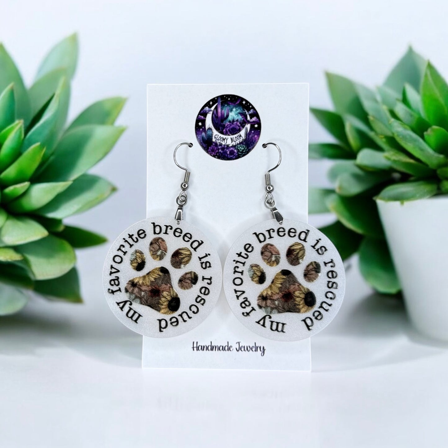 My Favorite Breed is Rescued Paw Print Acrylic Earrings