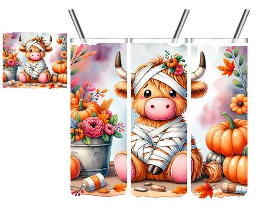 Mummy Halloween Highland Cow 20 oz Tumbler