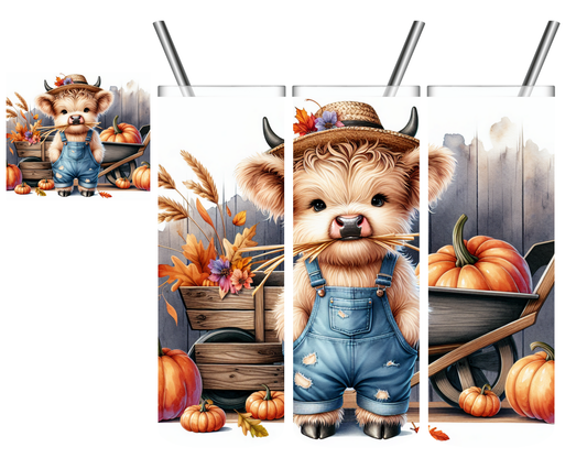 Fall Overall Highland Cow 20 oz Tumbler