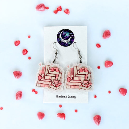 Valentine's Day Pink Book Bookish Acrylic Earrings