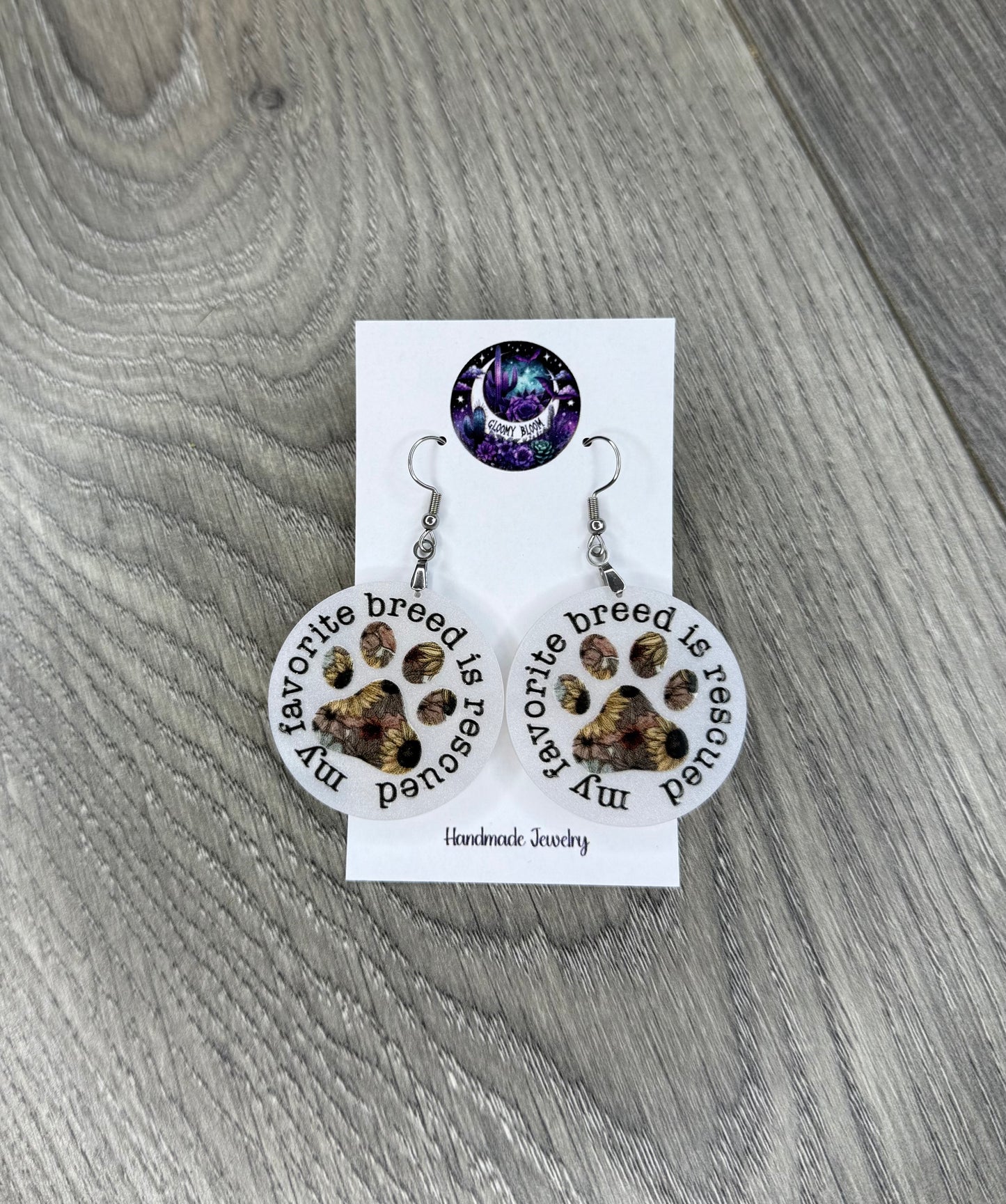 My Favorite Breed is Rescued Paw Print Acrylic Earrings