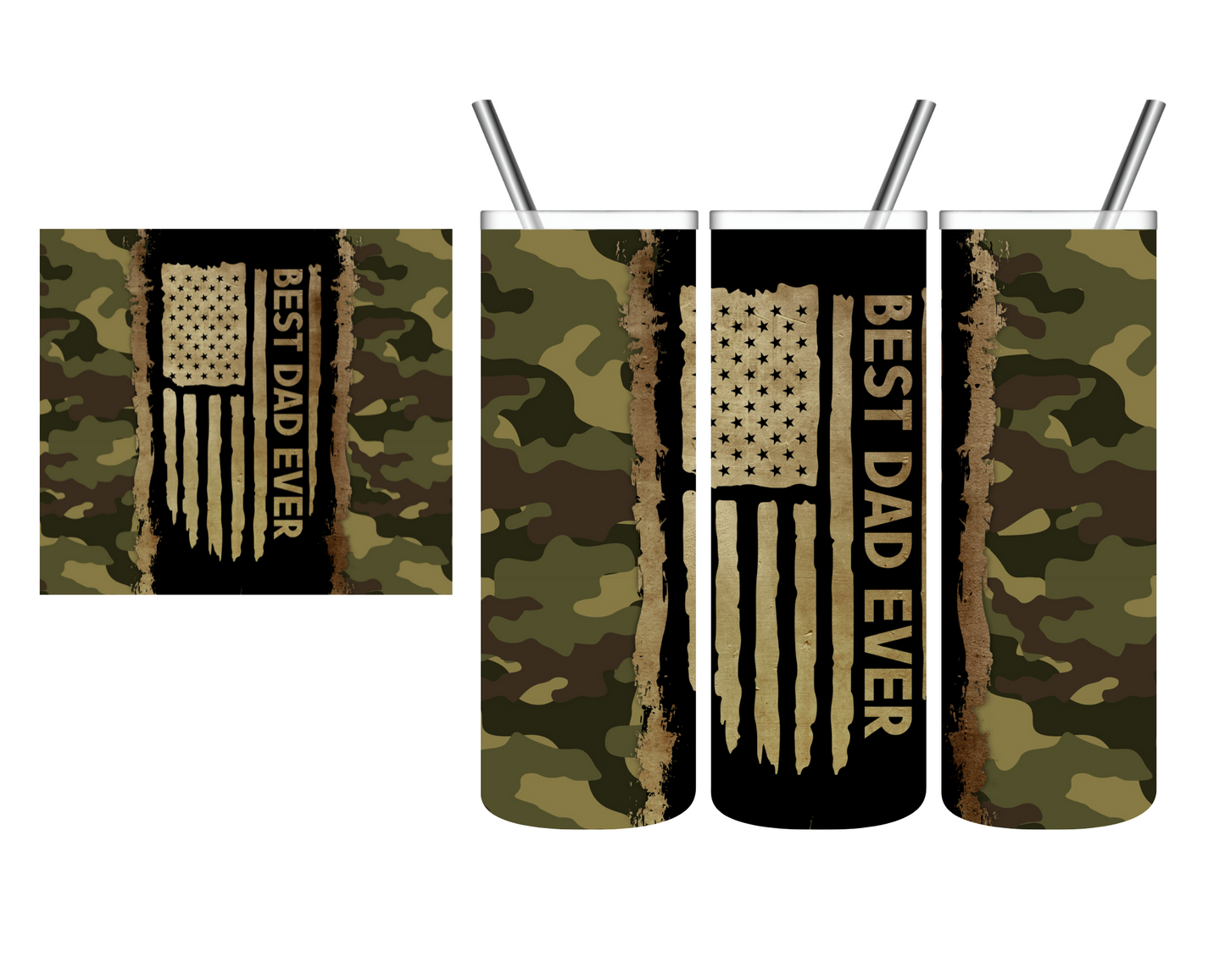 Best Dad Ever Camo Flag 20 oz Tumbler