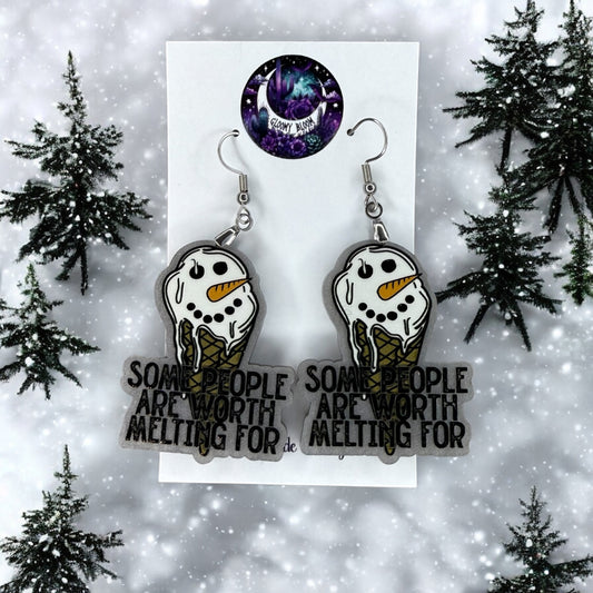 Some People Are Worth Melting for Snowman Ice Cream Winter Acrylic Earrings